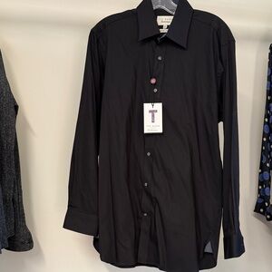 Ted Baker Black Men's Long-Sleeve Dress Shirt with Contrast Buttons